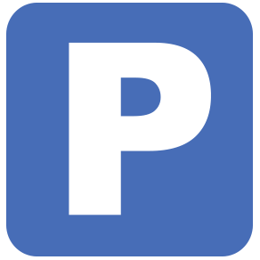 Road sign with letter P indicating parking space